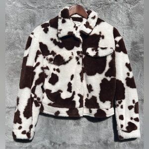 EUC WoWo Women's Cow Print Faux Fur Jacket Size Small